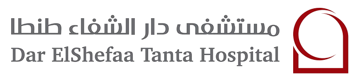 Logo of Dar ElShefaa Tanta Hospital featuring Arabic and English text reading مستشفى دار الشفاء طنطا and Dar ElShefaa Tanta Hospital, with a stylized red emblem suggesting care and protection. The design conveys professionalism and trust in a healthcare environment.